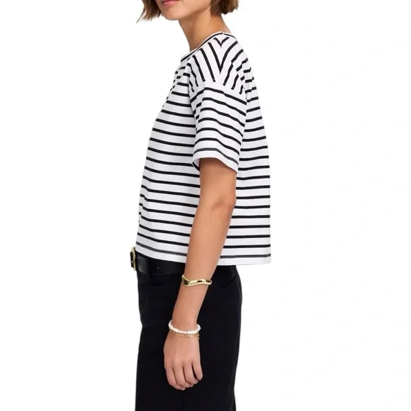 Madewell Everyday Boxy Crop Tee in White Black Stripe - Picture 4 of 9